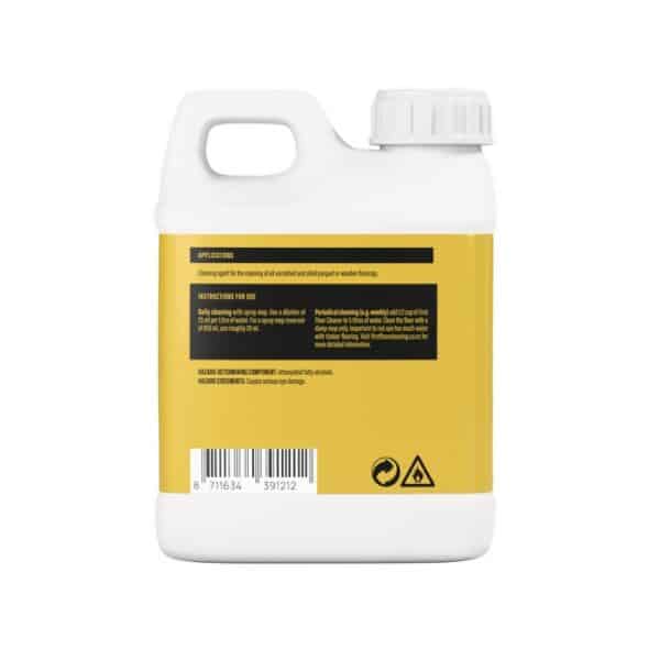 Back view of First Floor Wood Floor Cleaning Concentrate bottle showing product information.
