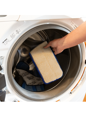 Bona microfibre applicator pad being machine washed for reuse