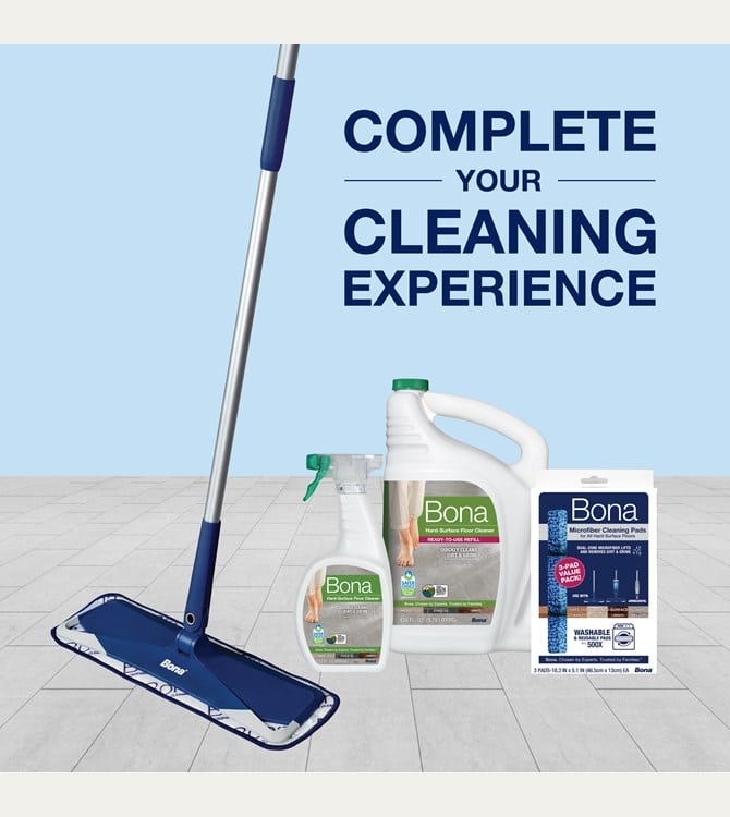 Bona spray mop system with floor cleaner, refill bottle and microfiber cleaning pad