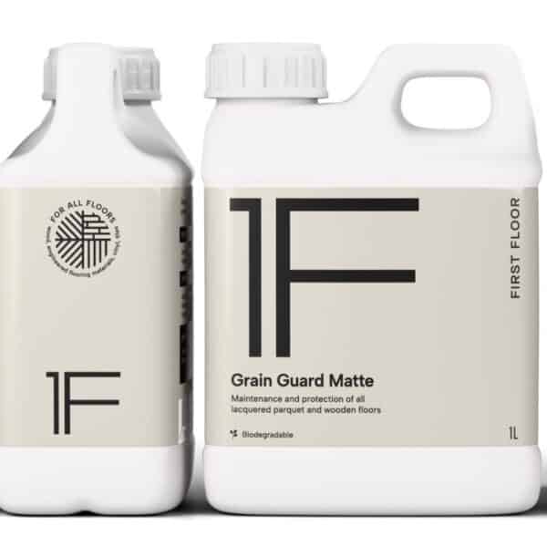 First Floor Grain Guard Matte protective coating for lacquered timber floors – 1L bottle (range packshot)