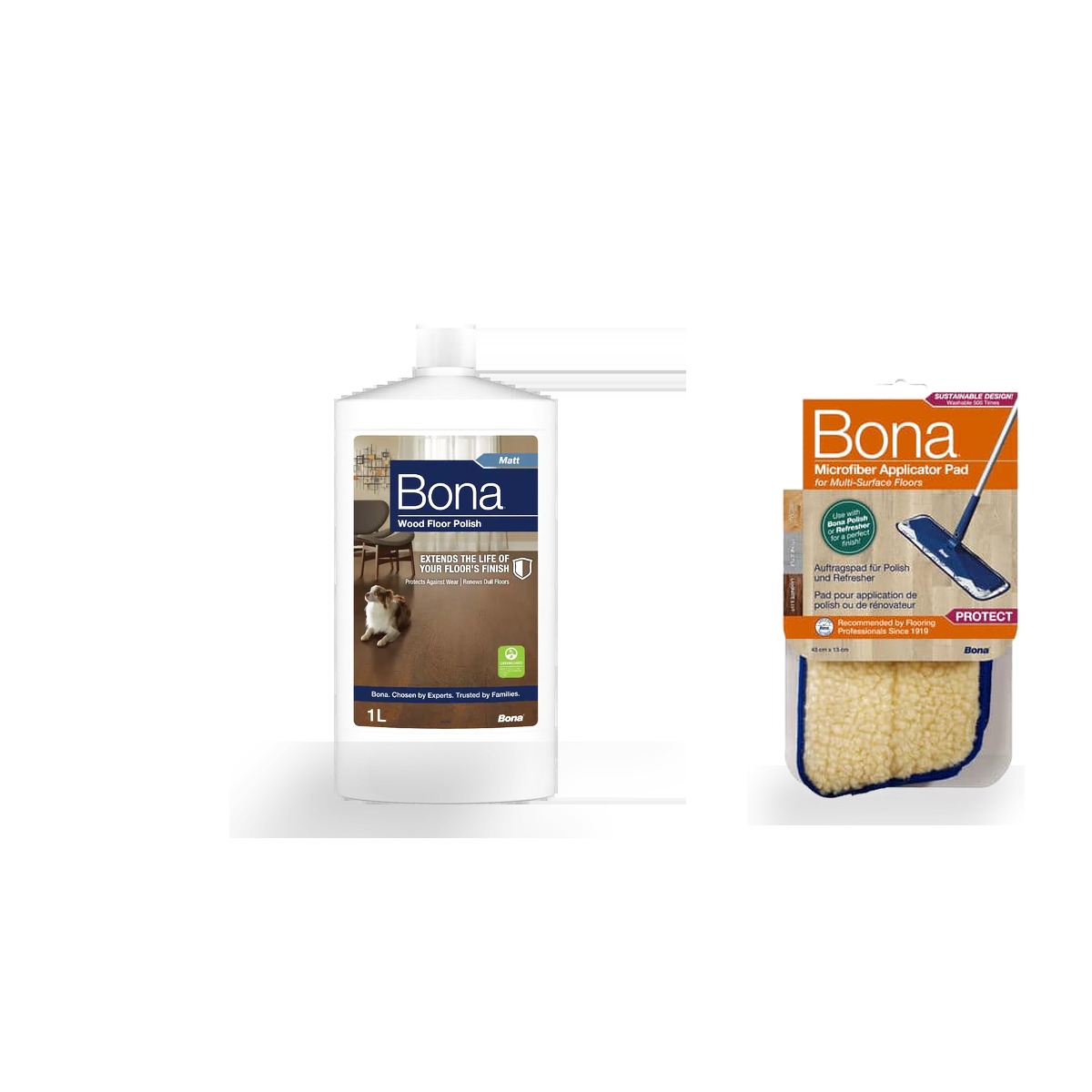Bona Wood Floor Polish + Applicator Pad Bundle
